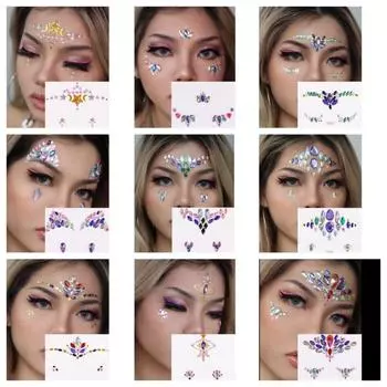 Водостойкие наклейки с драгоценными камнями для лица, профессиональные драгоценные камни для глаз, наклейки для макияжа, хрустальные татуировки для лица, Хэллоуин 12