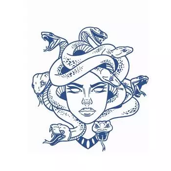 Водостойкие наклейки-татуировки со змеями и медузами на травяной основе для нижней части живота — долговечная темная серия для мужчин — полуперманентные и несмываемые 12x19 cm