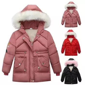 Водостойкое зимнее пальто для маленьких девочек, теплая длинная куртка на флисовой подкладке 120/XL розовый