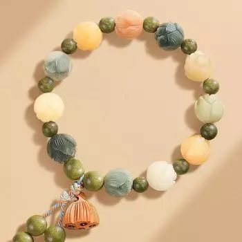 Водяная трава Агат Богатство Бог Лотос Браслет с корнем Бодхи Белый нефрит Бодхи Женский безопасный друг Duobao Браслет с денежными цветами