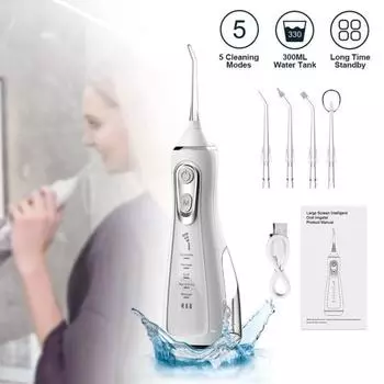 Водяная зубная нить, 5 режимов, вращающаяся на 360° насадка, IPX7, водонепроницаемая, 40-140 фунтов на квадратный дюйм, портативный беспроводной перезаряжаемый электрический очиститель для зубов высокого давления чёрный