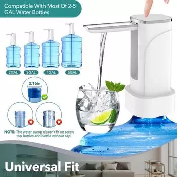 Водяной насос-диспенсер, складной автоматический насос для питьевой воды, светодиодный сенсорный дисплей, 5 галлонов, электрический, для воды серый