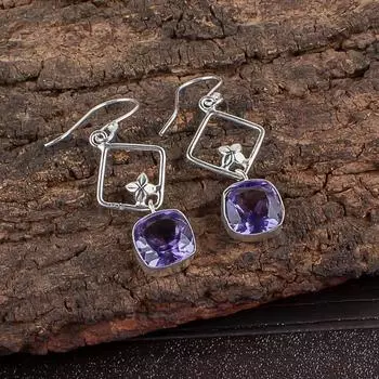 Водяной сапфир Драгоценный камень Серебро 925 пробы Ювелирные изделия Ручной работы Серьги 1.70 EE-10-7