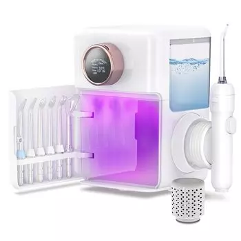 Водяной зубной ирригатор, водный очиститель зубов с 2 струйными насадками и 10 уровнями давления, большой резервуар для воды объемом 900 мл, ирригатор для полости рта для всей семьи (белый) белый