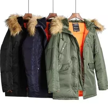 Военная куртка большого размера с меховым капюшоном, длинная, водонепроницаемая, ветрозащитная, Аляска, новая зимняя парка, толстая, мужская верхняя одежда, куртка, пальто, большой размер XXL чёрный