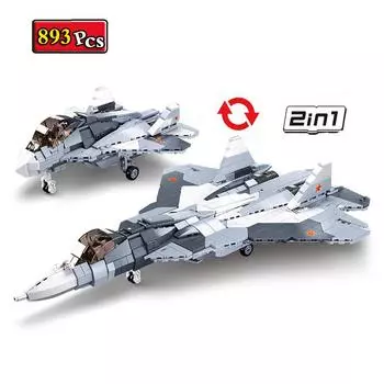 Военная серия 2 в 1 SU-57 Stealth Fighter SU-27 MOC Модель Строительные блоки Игрушки Рождественские подарки БЕЗ КОРОБКИ