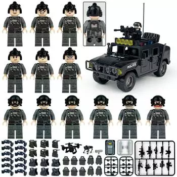 Военная серия Патрульный автомобиль специальной полиции Солдат специальной полиции Игрушки-конструкторы