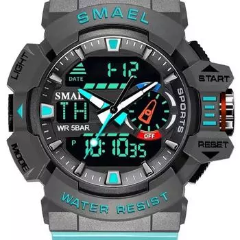 Военные часы для мужчин, водонепроницаемые часы 50 м, цифровые наручные часы со светящимися стрелками, черный золотой резиновый браслет, 8043, спортивные часы озеро синий