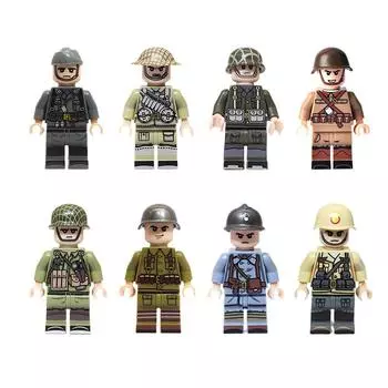 Военные мини-фигурки солдат WW2 в разных странах, строительные блоки, модель кирпичей, подарки на день рождения для мальчиков и девочек No Box