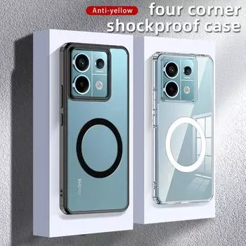 Военный противоударный магнитный чехол Magsafe для Redmi Note 13 Pro Plus Redmi Note13 5G K70 Pro K70E K60 с ультра беспроводной зарядкой Redmi Note 13 Pro 5G чёрный