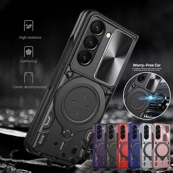 Военный защитный магнитный держатель для Samsung Galaxy Z Fold 6 5 4 Чехол-подставка Защита объектива Противоударный Полный защитный чехол For Samsung Z Fold 4 розового золота