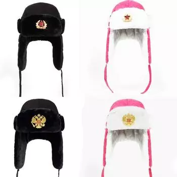 Военный знак Советской Армии, российская шапка-ушанка, шапка-бомбер, пилот-траппер, кепка-авиатор, зимняя шапка-ушанка из искусственного кроличьего меха, снежная шапка Pentagram чёрный