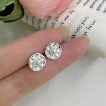 Вогнутые круглые серьги с жемчугом, маленькие геометрические текстурные серьги в стиле французского ретро, маленькие