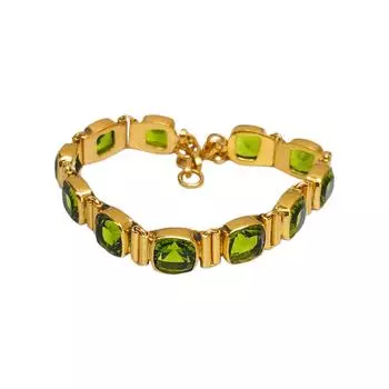Вогнутый браслет с перидотом, подушка, драгоценный камень, ювелирные изделия ручной работы, желтое золото, регулируемый браслет-цепочка, подарки на годовщину зелёный