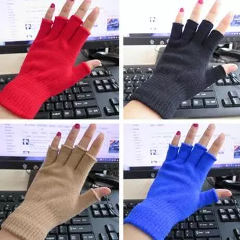 Vogue 1 пара женских зимних теплых перчаток с полупальцами, вязаные велосипедные аксессуары, женские эластичные рабочие перчатки без пальцев чёрный