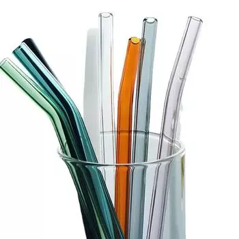 Vogue 8mm 10mm Party Reusable Tumbler Drinking Straight/ Curve Clear Assorted Colors Eco Thick Glass Straw Home Lving Multiuse Bar Clear 8mm*180mm/Curve