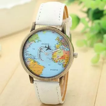 Vogue 8mm mm Bucket watches watch Leather Deployment Glass Water Resistant Map синий