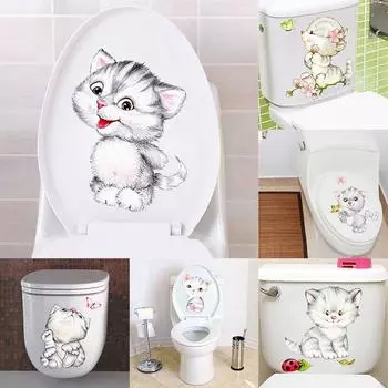 Vogue Animal Diy Туалет Наклейки на стену Популярные Для Детской Комнаты Ванная Комната Кошки Украшения Дома 20*30 см Наклейки На Стену Фреска Искусство Мультфильм 4