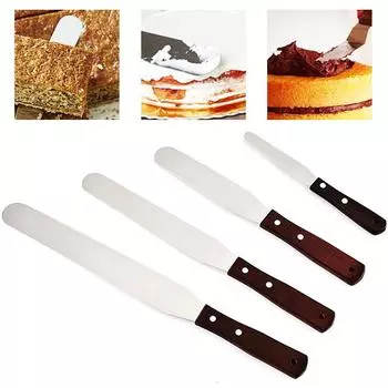 Vogue Butter Cake Decoration Tools Cream Knife Wooden Handle Cake Spatula Kitchen Pastry Stainless Steel Smoother 4/6/8/10 Inches High Quality 1PC 4 inches Bend