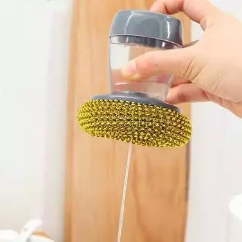 Vogue Dish Washing Brush Pressing dishwashing brush Steel Wire Ball Brushes PE Ball Brush Kitchen Cleaning Tools Short Handle Soap Dispenser Only Steel Ball