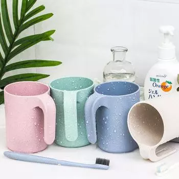 Vogue Fashion Simple Bathroom Wash Cup Wheat Straw Men Women Multifunctional Cawan Cuci Mulut Kitchen Cawan Minum Mouthwash Cup with Handles Fashion зелёный