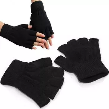 Vogue Knit Половина пальца эластичные зимние теплые женские перчатки на палец 1 пара рабочих перчаток Мужские перчатки черные