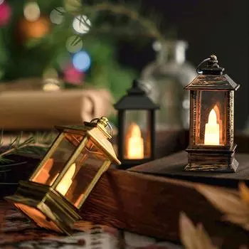 Vogue LED Электронная свеча Светильник Винтажный Декор для Дома Фонарь Ретро Мини Кемпинг Электрическая Лампа Подвесной Хэллоуин Квадрат чёрный