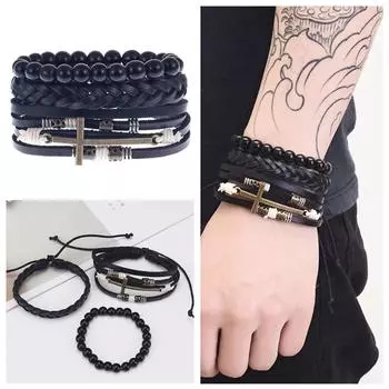 Vogue мужской женский браслет многослойный 3 шт./комплект браслет браслет ювелирные изделия комплект плетеный Bowhide кожа