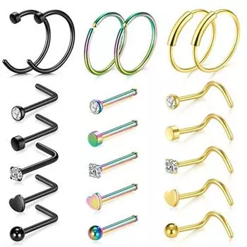 Vogue New Square Round Heart 5Pcs/21Pcs Set Fashion Hot Stainless Steel Nose Piercings Jewelry Nose Stud Set