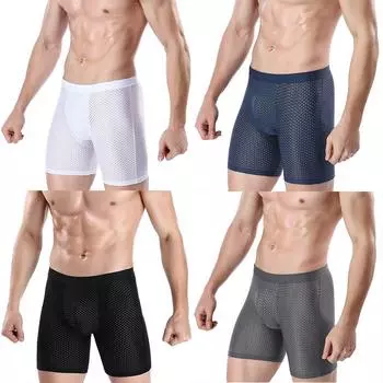 Vogue нижнее белье выпуклое дышащее мягкое мешковое мужское шорты сетчатое ледяное шелковое боди-боксеры утягивающие L синий