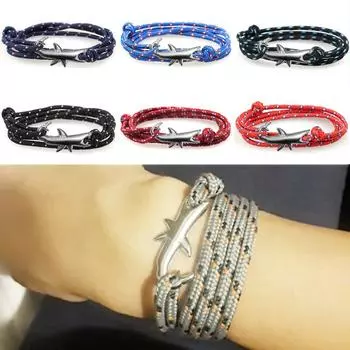 Vogue Новое поступление Простые горячая распродажа браслеты викингов конфетного цвета акула 15 цветов веревка вязка 1 шт животное