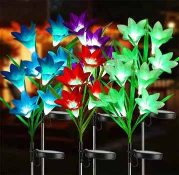 Vogue Outdoor Lily Pathway Lights Двор Садовые украшения Солнечные водонепроницаемые цветы для патио белый
