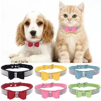 Vogue Pet Supplies Популярный ошейник для собак с бантом и кристаллами, ошейник для домашних животных, высококачественные ошейники для щенков и кошек со стразами, регулируемые XXS жёлтый