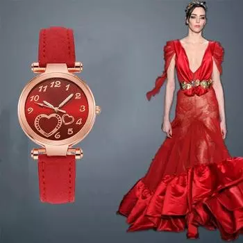 Vogue Повседневные часы для платья Love Quartz Наручные часы Кожаные полоски Женские часы Роскошные женские часы Женские арабские цифры Сердце