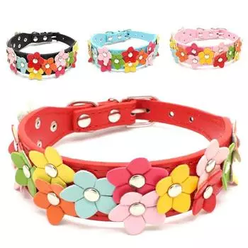 Vogue PU кожа высокого качества цветы зоотовары регулируемые 8 цветов на выбор ошейник для собак модное щенячье ожерелье с шипами XS зелёный