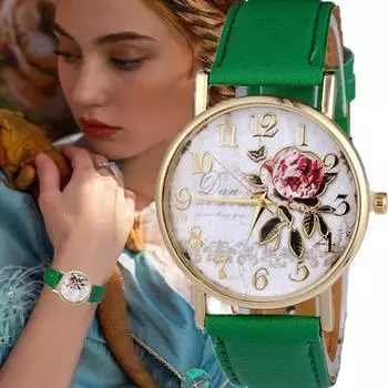 Vogue PU ремень модные повседневные часы с узором розы новые женские кварцевые наручные часы с принтом для девушек белый