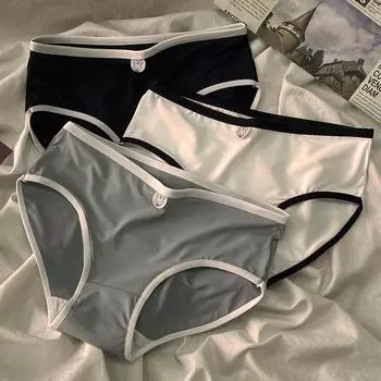 Vogue Pure Нижнее белье Милые девушки Хлопок Однотонный Ледяной Шелк Белый Промежность Черные Трусы Спортивные Трусики Средняя Талия XL серый