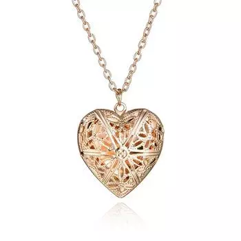 Vogue Сердцевидный цветок кулон ожерелья милая коробка 1шт фото девушки полые женщины Golden