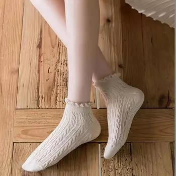 Vogue однотонные кружевные женские носки с деревянными ушками и кромкой из хлопка, женские носки-лодочки, короткий стиль бежевый