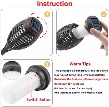 Vogue Солнечный Светильник Газон Лампа Ландшафтный Садовый Декор Светодиодный Солнечный Пламя Лампа Уличный Фонарь Освещение Дорожки Водонепроницаемый 1 pcs