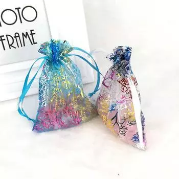 Vogue Свадебный мешочек Подарочный подарок Органза Прозрачная бижутерия Коралловая вечеринка 25/50/100 Сумок 25pcs 7x9cm розовый