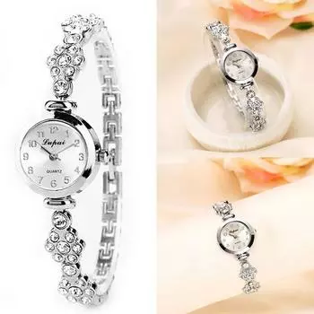 Vogue женские браслеты модные наручные часы циферблат кварцевые из нержавеющей стали роскошь серебряный