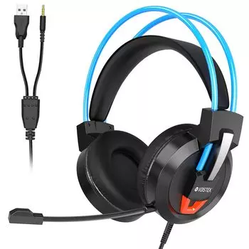 Voistek V9 Игровой объемный звук Игровое аудио Совместимо с регулируемой громкостью и оголовьем Гарнитура, 7.1-канальные наушники, Управление, ПК/PS4/PS5, (синий) синий