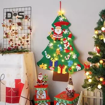 Войлочная новогодняя елка для малышей, светодиодная подсветка, набор для самостоятельной сборки новогодней елки с Санта-Клаусом, снеговиком, снежинкой, чулком L D
