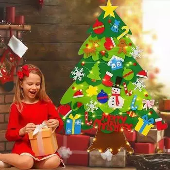 Войлочный набор для рождественской елки, игрушечная дверь, настенная рождественская елка со съемными гирляндами для рождественских подарков, подарков на вечеринку