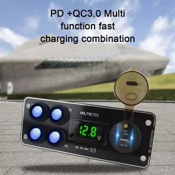 Вольтметр 12-24 В автомобильная зарядка 4-клавишная панель переключателей тумблерная панель PD для автомобиля RV грузовик ATV UTV кемпер караван QC3.0 Blue