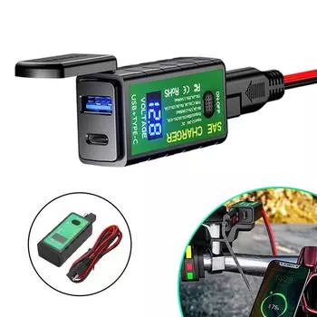 Вольтметр с USB C 18W PD Вкл/Выкл Переключатель Зарядное устройство для телефона USB-кабель для зарядки Адаптер для быстрой зарядки чёрный