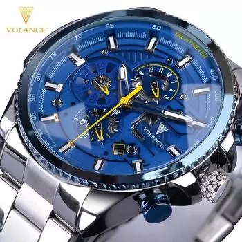 Volanche WATCH мужские часы автоматические роскошные металлические часы мужские многофункциональные кожаные модные наручные часы E570