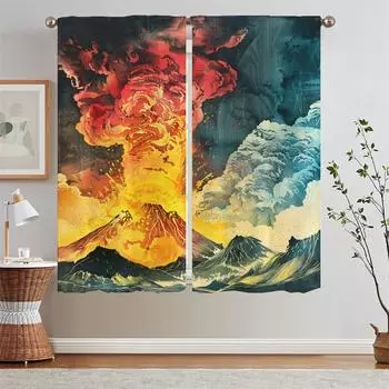 Volcanic Eruption Tentacles Blackout Bedroom Curtains 2 Pieces Curls Pink Curtains for Living Room 2 Elegant Pieces Curtain Rods W50xH70cmx2pcs-CL