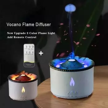 Volcano Fire Flame Aroma Diffuser Aroma Treatment Air Humidifier 2 Color Remote Control Jellyfish Mist Flame Volcano Humidifiers EU Plug белый